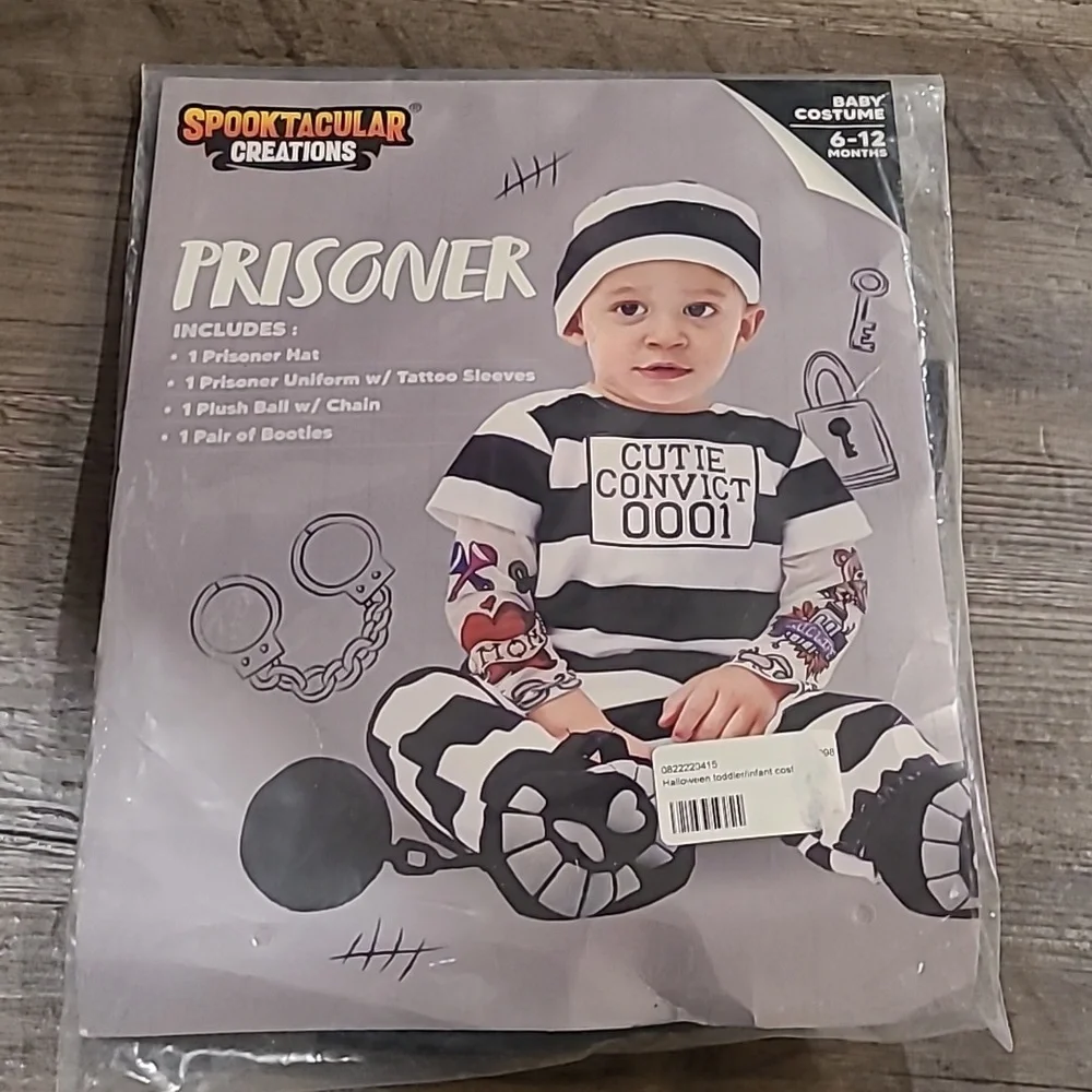 Prisoner Convict Costume w/ Tattoo Sleeves by Spooktacular Creations Size 6-12 M